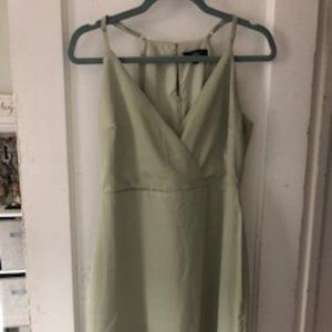 What a Stunner Sage Green Satin Asymmetrical Mini Dress